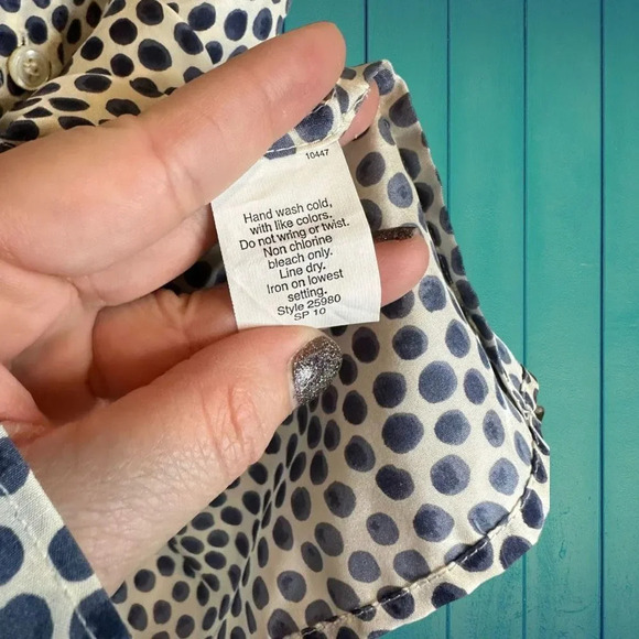 J. Crew Silk Ruffle Collar Polka Dot Sleeveless Button Up Blouse size 0 - Picture 4 of 6